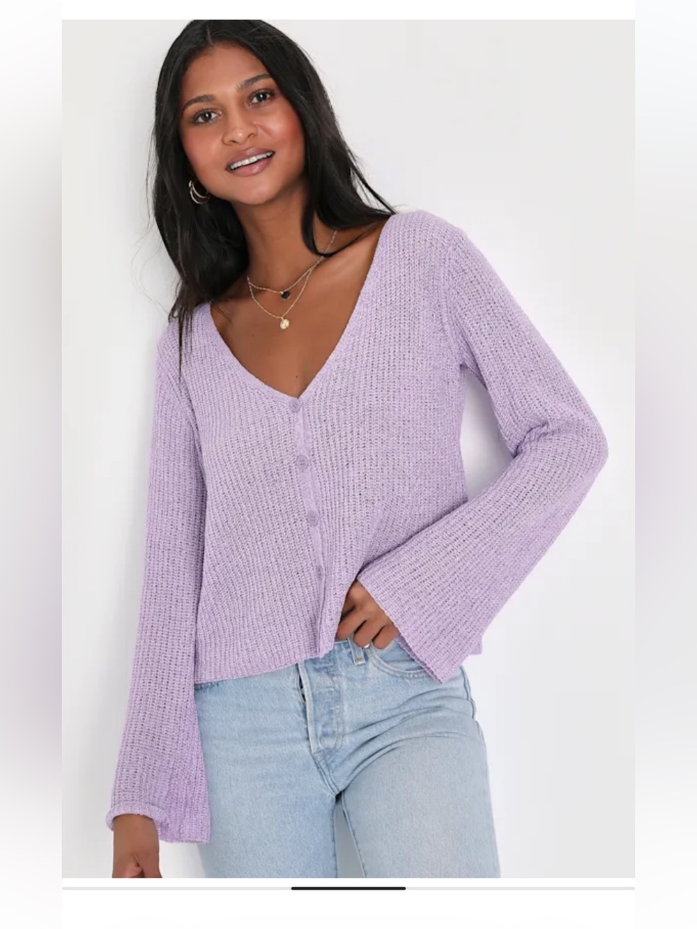 NWT Lulu's Springtime Sweetie Lavender Loose Knit Cardigan Sweater
